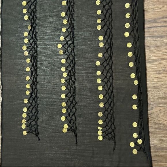 Swim Sarong or Belly Dance Hip Scarf Wrap With Gold Medallion Coins Black Gold - Picture 4 of 11